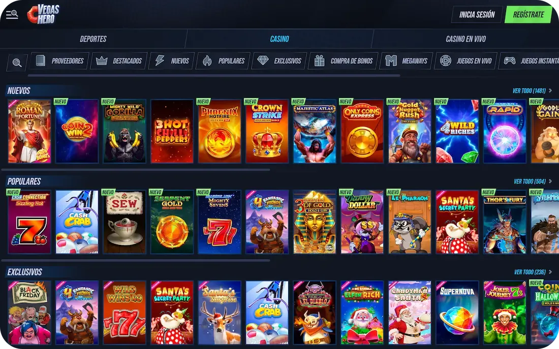 juegos del casino vegashero